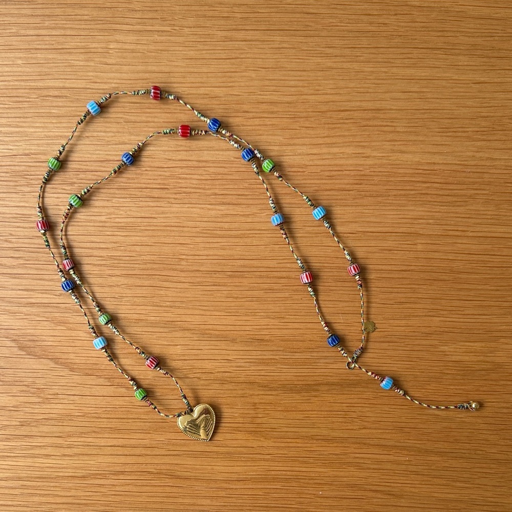 Habaha Paris Corded and Beaded Necklace with Gold Heart Charm